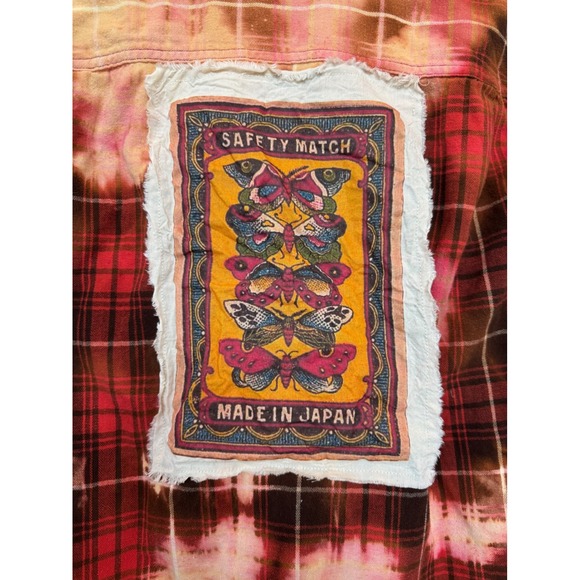 Tops - Vintage Butterfly Patch Bleached Flannel Shirt Upcycled Cotton Size Large